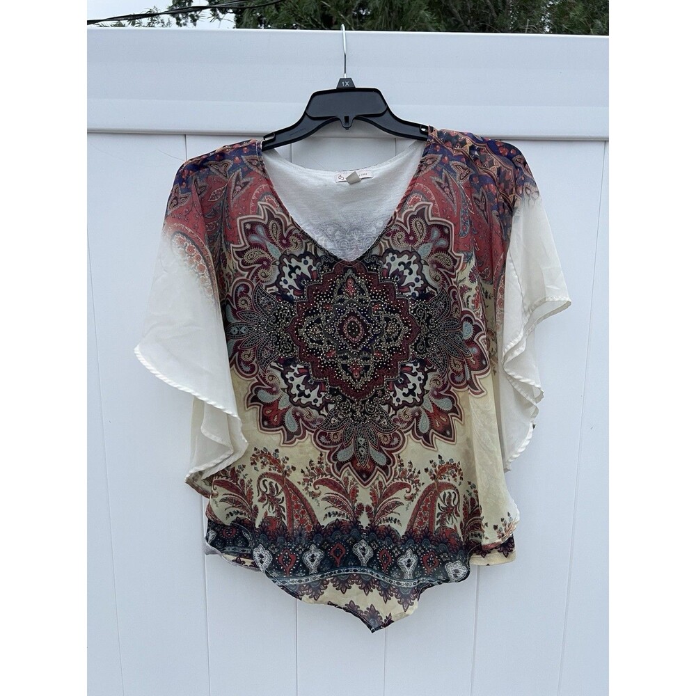 CB Est. 1962 Embellished Multicolor Overlay Top Boho Sz XL